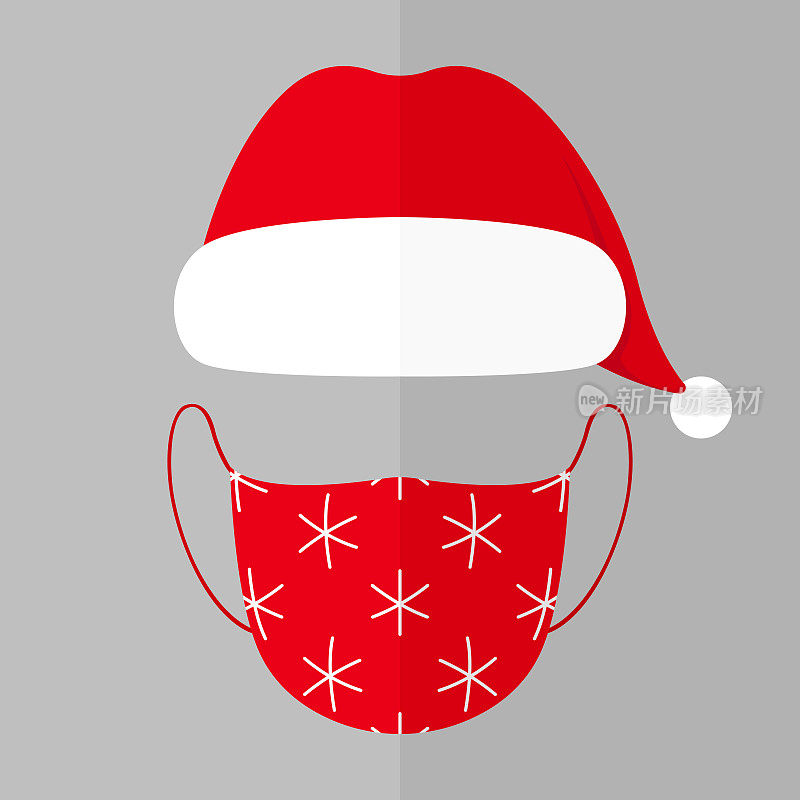 Santa Claus hat and protective mask. Vector illustration